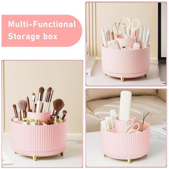 Diesisa 5 Slot Make up Brushes Pink Cup 360° Rotating Makeup Brush Holder - Picture 4 of 5